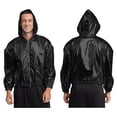 thumbnail image 3 of TiaoBug Men's Holographic Hoodie Long Sleeve Shiny Metallic Bomber Jacket Hooded Zip-up Outerwear Coat Black 4XL, 3 of 4