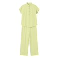 thumbnail image 7 of TaTaai Two Piece Sets for Women Short Sleeve Stand Collar Shirt High Waist Wide Leg Pants Casual Summer Outfits, 7 of 7