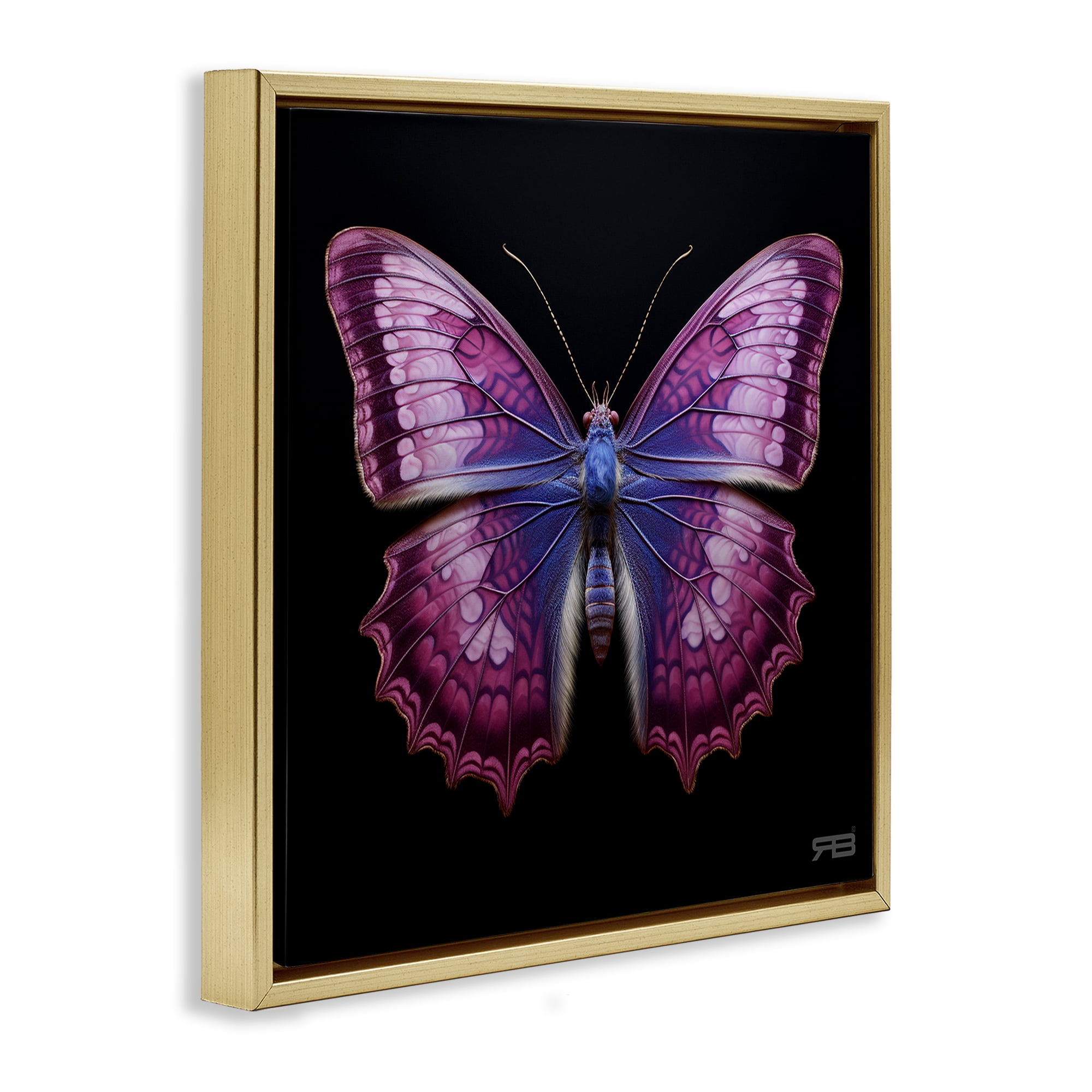 Stupell Industries Vivid Purple Butterfly Animals & Insects Painting Gold Floater Framed Canvas Art Print Wall Art, 18 x 18