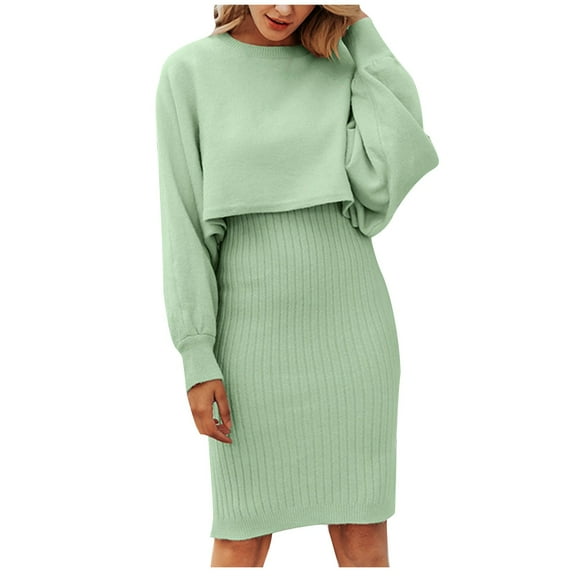 IROINNID Lounge Set for Women Solid Pullover with High Waist Skirt Casual Fall Sets Two-Piece Suit,Green