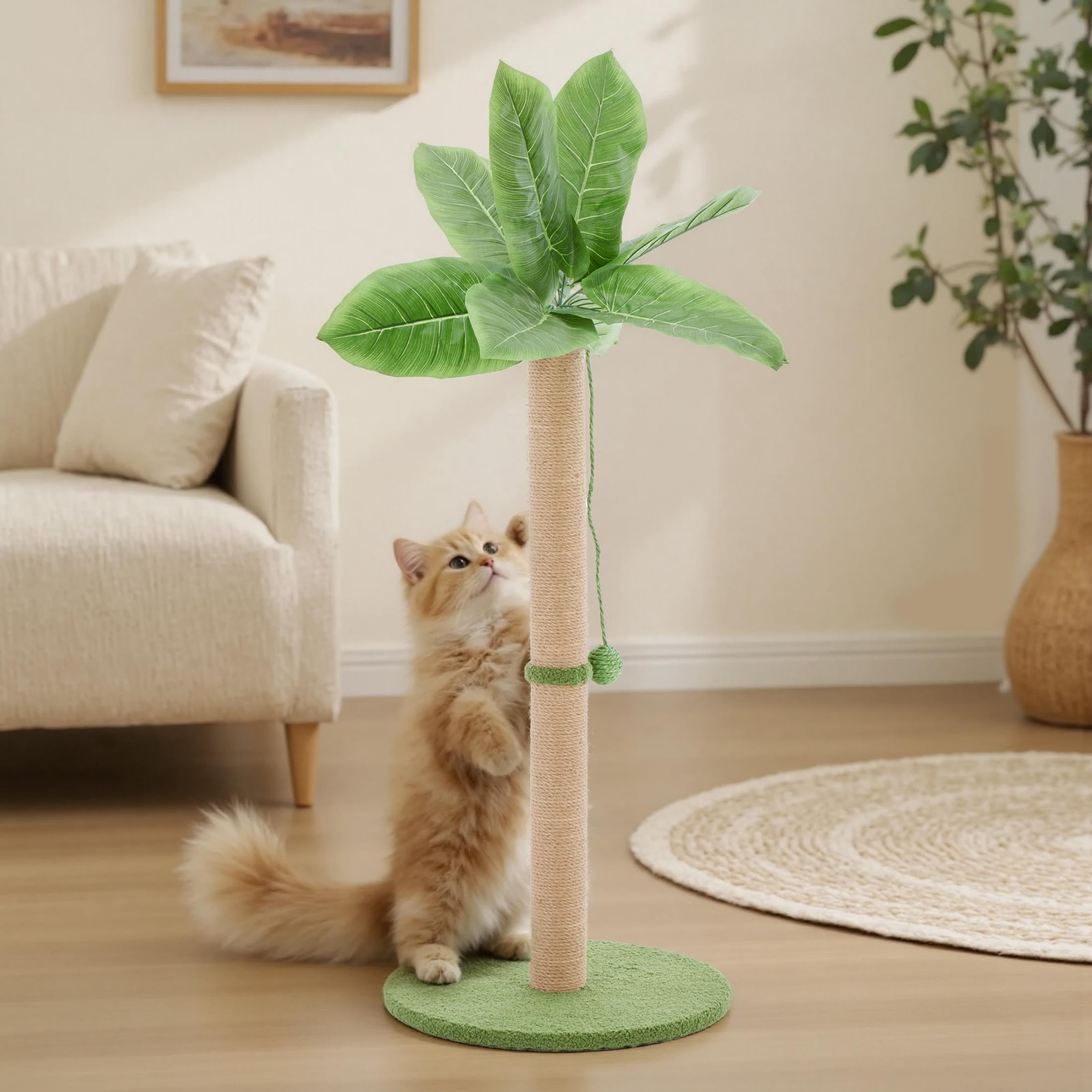 EDX 33" Cat Scratching Post, Cat Scratcher Tall Scratching Posts with Dangling Ball, Palm Tree Cat Scratch Post for Indoor Cats, Green