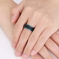 thumbnail image 2 of 8mm Men's Black Blue Tungsten Rings Two-Tone Wedding Band with Step Edges Brushed Finish, 2 of 6