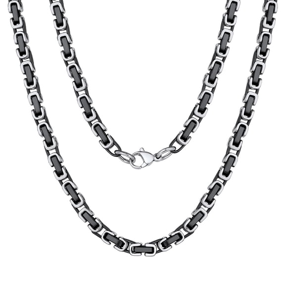 PROSTEEL 4MM Stainless Steel Necklace Silver Black Byzantine Link Chain for Men Women 22 Inch Jewelry Gift for Boyfriend Husband Birthday Christmas