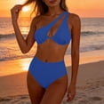 thumbnail image 2 of Sevevn Women's One Shoulder Cutout Bikini Set Ribbed High Waist Two Piece Swimsuit Blue M, 2 of 8