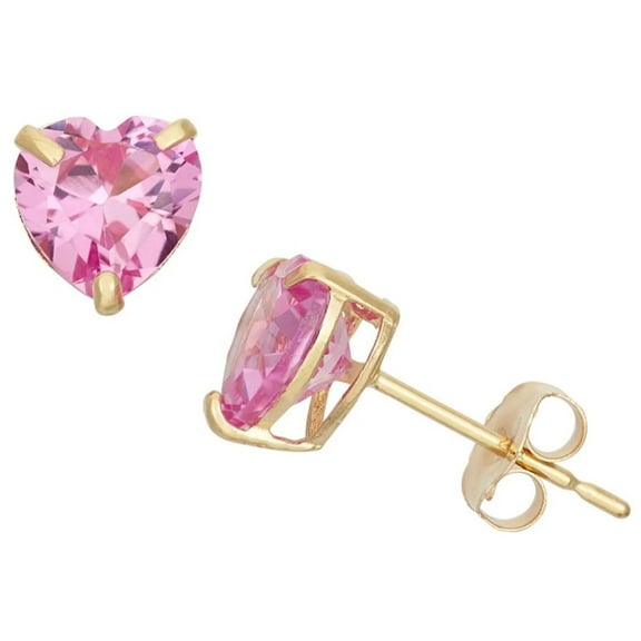 14k Yellow Gold 1 Ct Heart Created Pink Sapphire Stud Earrings Gift for Women Plated by Paris Jewelry