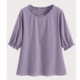 thumbnail image 5 of Women's Casual Short Sleeve Button Down Tunic Top Blouse T-Shirt Solid Color Linen Look Loose Fit for Daily Wear Business Casual Office Vacation Fashion Essential Gift for Women, 5 of 8