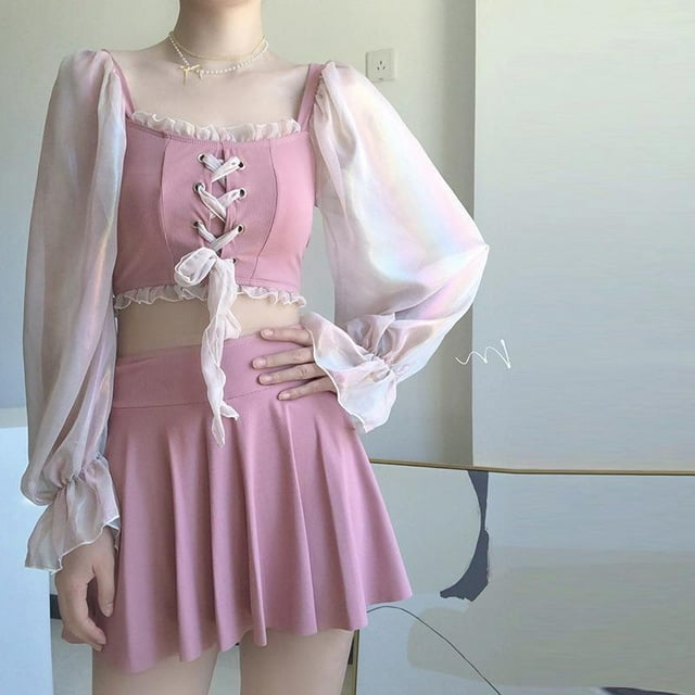 Sweet Girl Two Piece Gathered Slimming Skirt Style