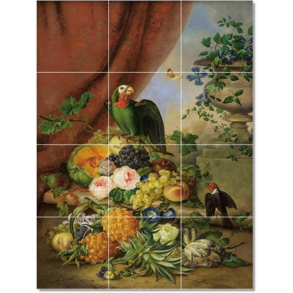 Ceramic Tile Mural-Franz Xaver Petter Flowers Tile Mural Modern Renovate. 17" w x 21.25" h using (20) 4.25 x 4.25 ceramic tiles