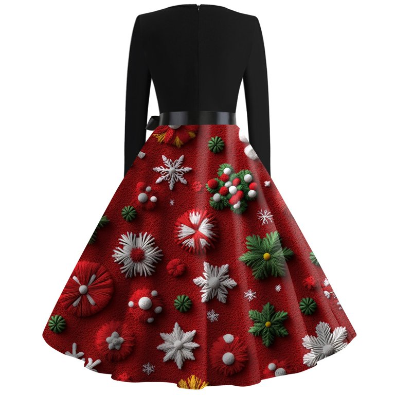 Women's Christmas Flare Dress Long Sleeve Round Neck Retro Party Casual Dress with Snowflake, Christmas Tree, Snowman Print, Hollow Out Design for Holiday, Merry Christmas,Red,M - Walmart.com Women's Christmas Flare Dress Long Sleeve Round Neck Retro Party Casual Dress with Snowflake, Christmas Tree, Snowman Print, Hollow Out Design for Holiday, Merry Christmas,Red,M - Walmart.com
