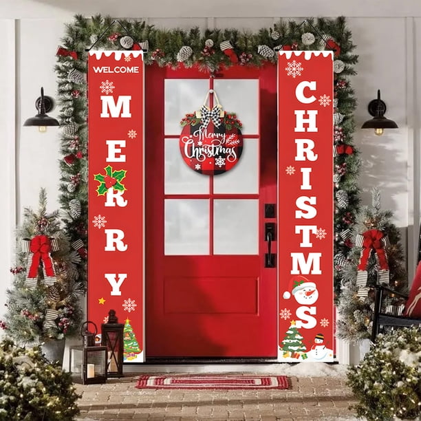 Cortina de Puerta con Coplas Navideñas, Decoración Personalizada para Fiestas | 2 Unidades de 30 X 180 Cm, Tela de Fondo de Poliéster Rojo