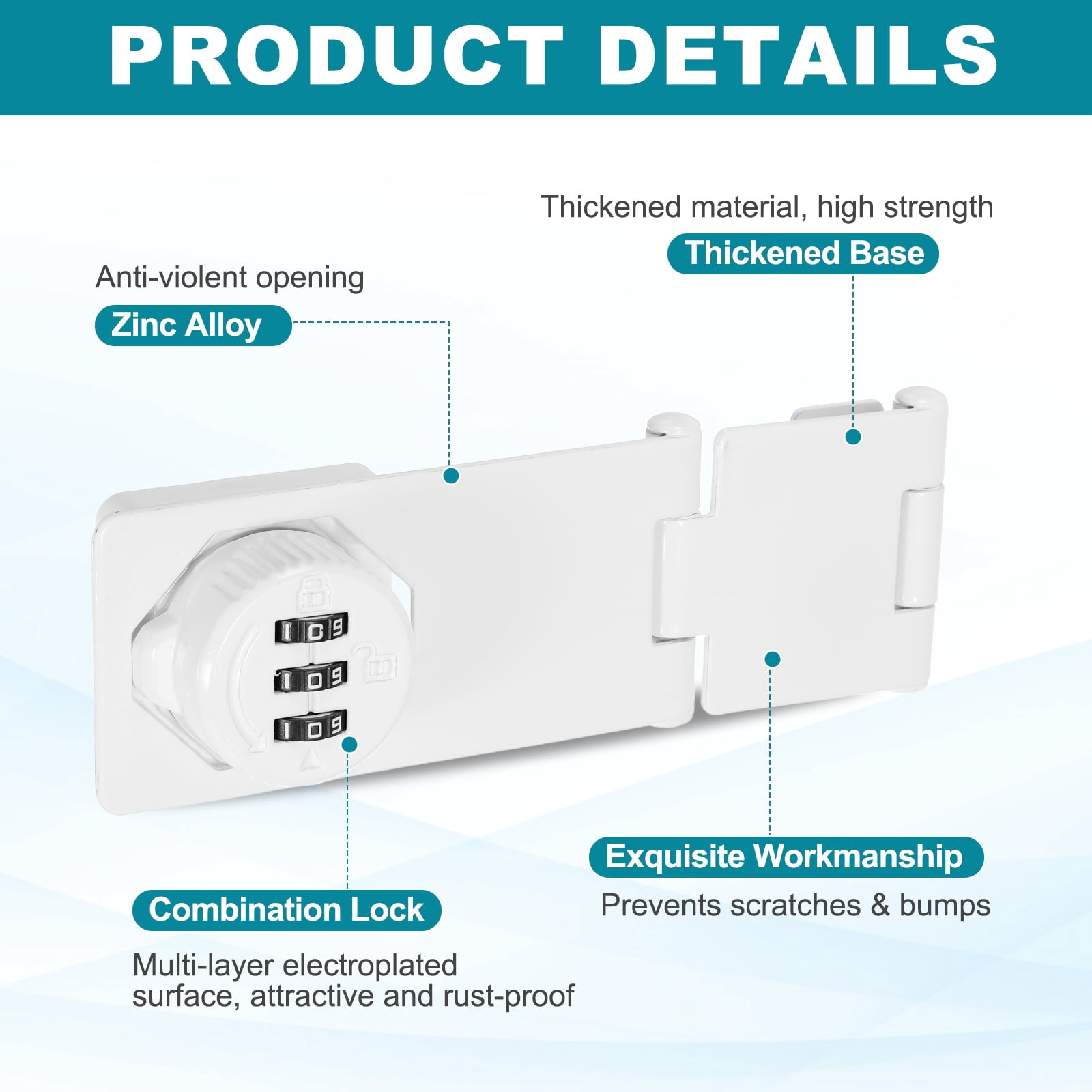 Uxcell Password Rotary Hasp Lock (White) (2 Set), Tri-fold Keyless 3-Digit Combination Security Slide Latch Cabinet Locks, Suit For- Door/Closet/Barn/Bathroom/Outdoor/Garden