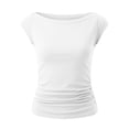 thumbnail image 4 of DHFJKG Crop Tops For Women Boat Neck Short Sleeve T Shirt Sexy Slim Fit Basic Tee Summer Going Out Daily Wear Soft Top, 4 of 4