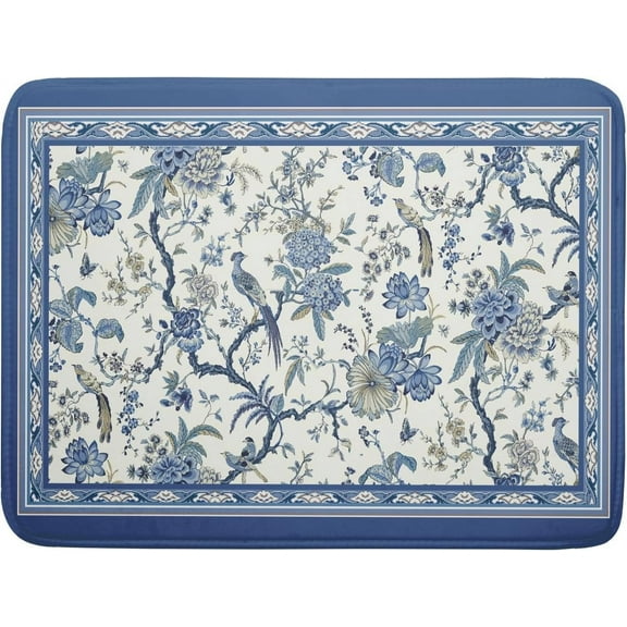 Chinoiserie Dish Drying Mat 18x24in Blue White Oriental Floral Birds Kitchen Drainer Mats Porcelain Flowers Absorbent Microfiber Dish Drying Pad Large for Countertop Home Decor