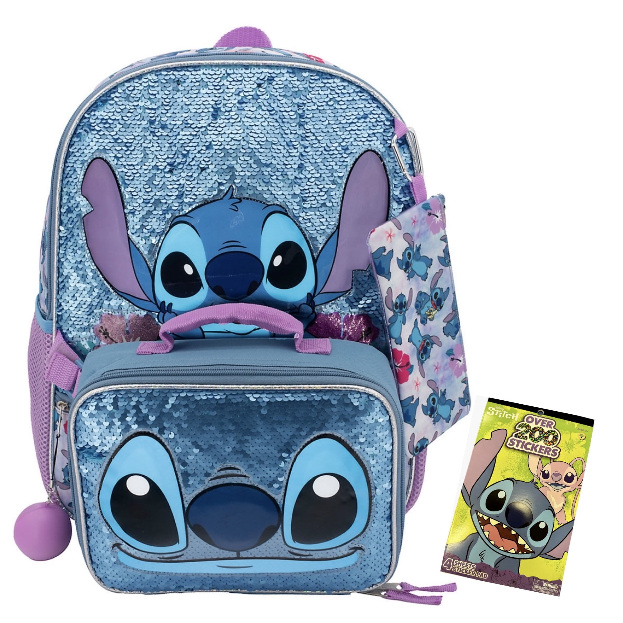 Disney Lilo and Stitch Sequin Backpack 6 Piece Set with Lunch Bag ...