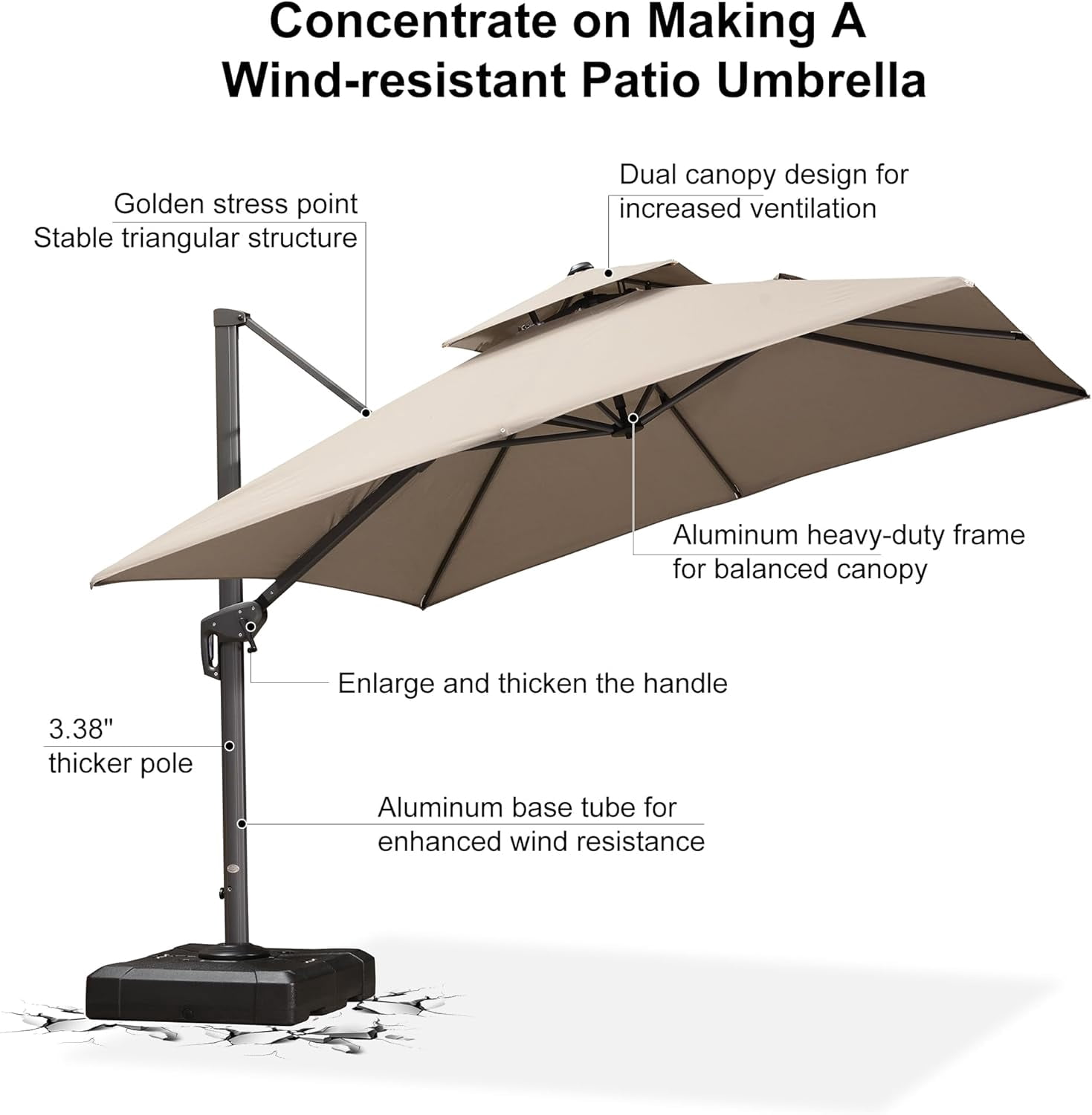 PURPLE LEAF Outdoor Cantilever Umbrella 9' X 12' Rectangle Umbrella Large Patio Umbrella Windproof Heavy Duty Hanging Offset Umbrella for Garden Outdoor Pool, Ash Mocha