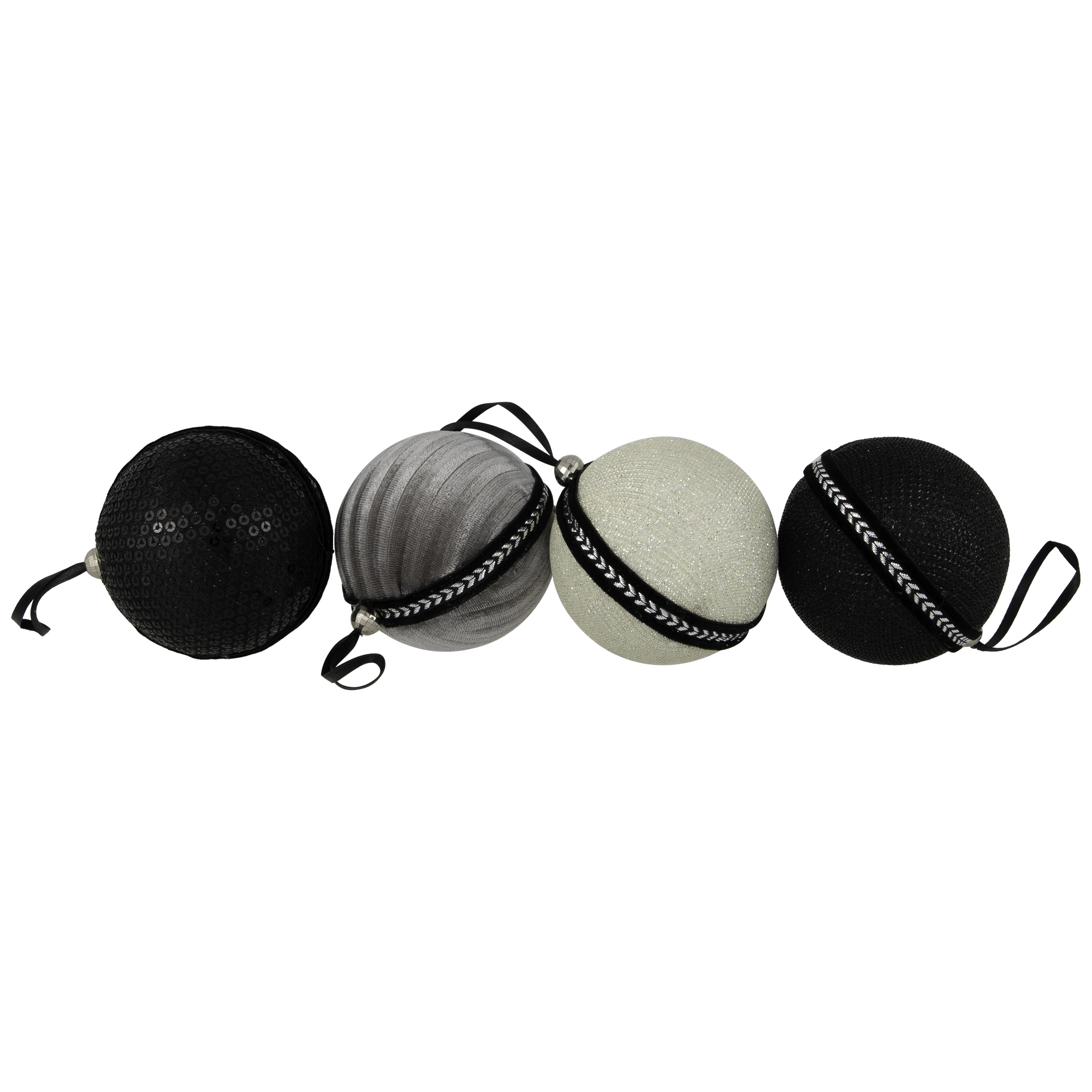 Northlight Sequined and Textured Christmas Ball Ornaments - 2.75" - Black - Set of 4