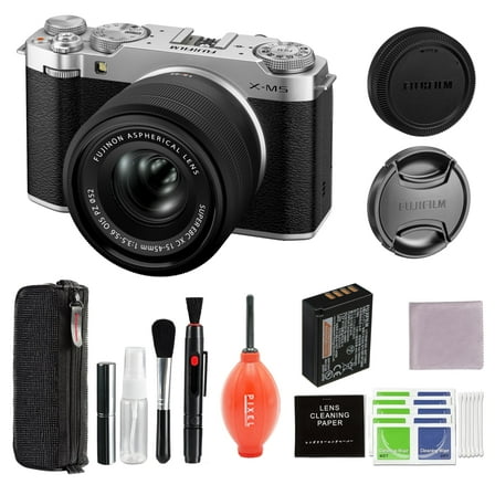 Fujifilm X-M5 Mirrorless Camera with XC 15-45mm f/3.5-5.6 Lens (Silver) Bundle with Additional Accessories