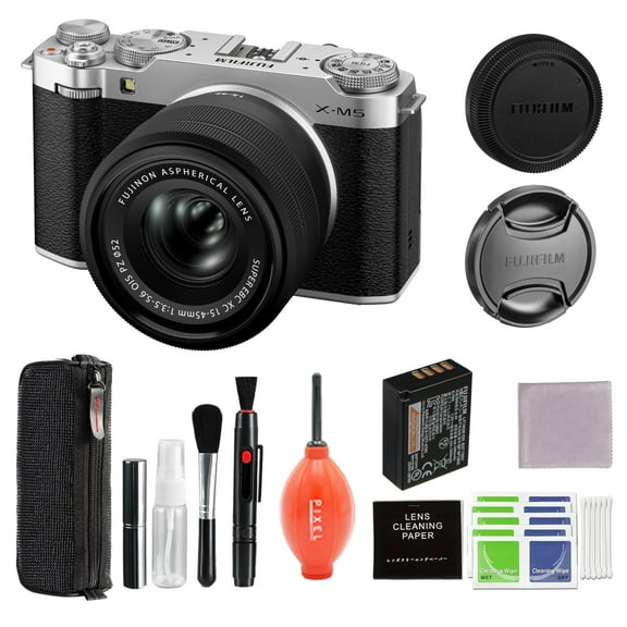 Fujifilm X-M5 Mirrorless Camera with XC 15-45mm f/3.5-5.6 Lens (Silver) Bundle with Additional Accessories