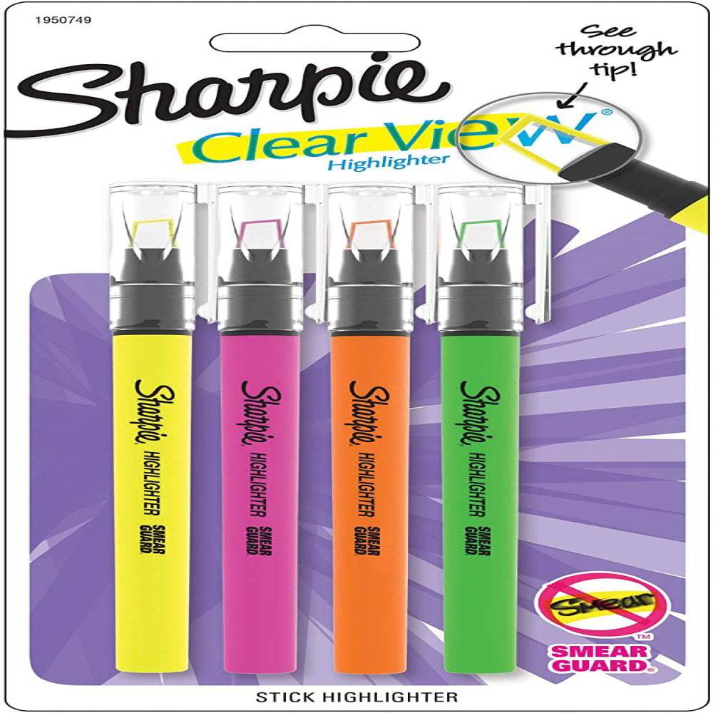 4/Pack Sharpie Clear View Highlighter Stick Assorted New 