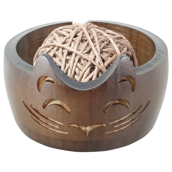 Austok Wooden Yarn Bowl Pine Wood Crochet Bowl Holder Weaving Thread Bowl with Holes Portable Wool Storage Bowl Cute Knitting Yarn Bowls for DIY Knitting Crafts