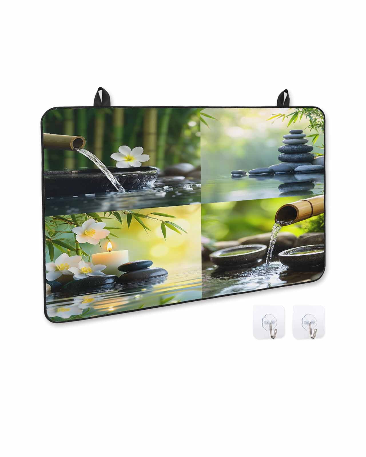 nqOlkjepod Large Induction Cooktop Protector Mat 24"x21", Zen Stones Stove Top Covers for Electric Stove, Nature Water Reflection Checkered Decorative Stove Burner Cover Mats, Glass Top Stove Cover