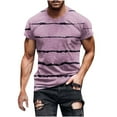 thumbnail image 2 of DeHolifer Mens T-shirts Plus Size Short Sleeve Strip Printed Crewneck T-shirts Loose Casual Holiday Pullover Tops Pink XL, 2 of 5