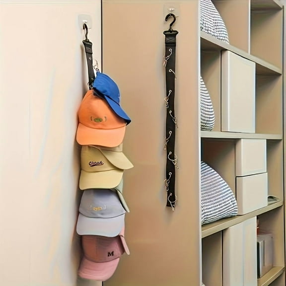 Canvas Hat Rack Organizer, 1pc Wall-Mounted Hanging Storage Holder with 8 Clips, Space-Saving Closet and Bedroom Organizer for Baseball Caps, Visors, and Hats