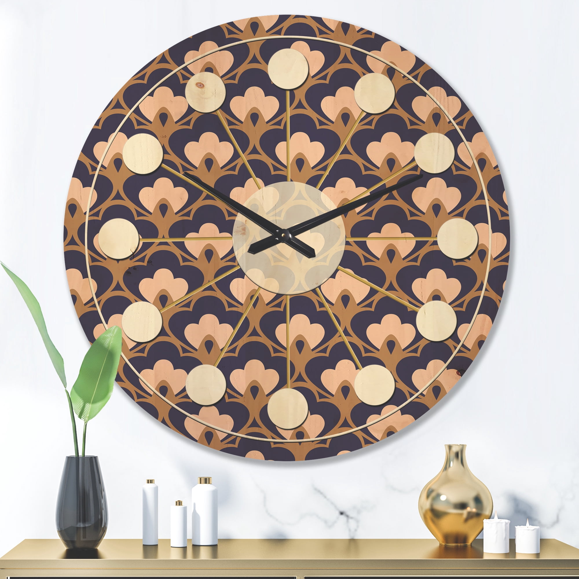 Designart 'Ornamental Retro Design IX' Mid-Century Modern Wood Wall Clock
