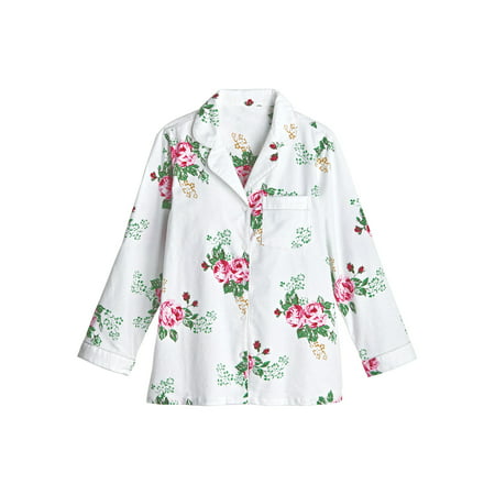 La Cera Women's Rose Print Flannel Pajama Set - Floral PJ Top and Lounge