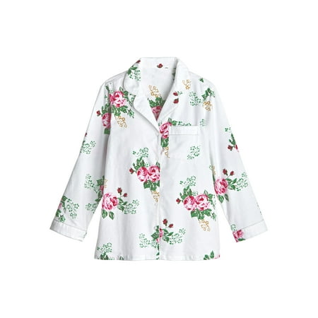 - La Cera Women's Rose Print Flannel Pajama Set - Floral PJ Top and Lounge Pants