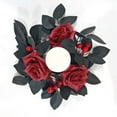 thumbnail image 4 of Elegant Black Floral Candle Ring - Gothic Inspired Tabletop Display for Dinners and Gatherings - Reusable Centerpiece Base with Faux Details, 4 of 9