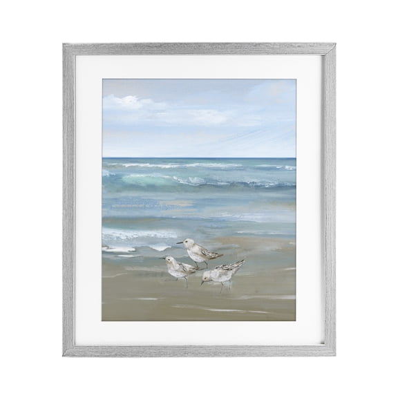 Stupell Industries Rustic Lodge Sanderlings on Gentle Waves Gray Framed Print Under Glass, 13 x 16, by Nan