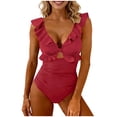 thumbnail image 2 of Antinous Ladies Solid V-Neck Ruched Swim with Chest Padding Comfortable Wear, 2 of 5