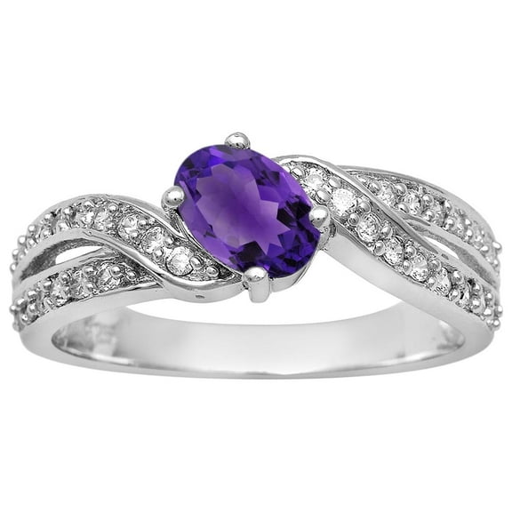 Cluster 6X4 MM Oval Natural Purple Amethyst 925 Sterling Silver Valentines Day Gift Ring