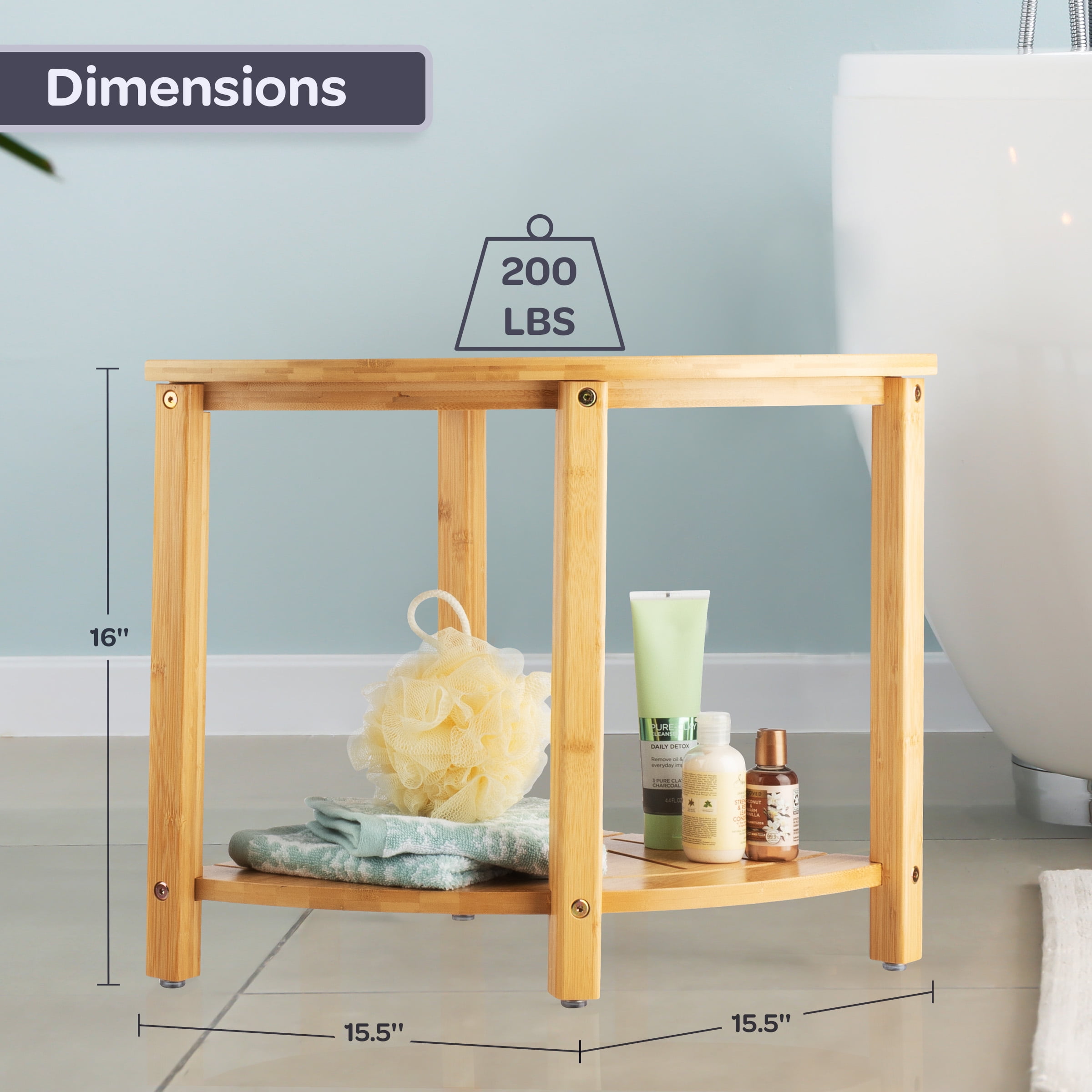 Lavish Home Water Resistant Corner Shower Bench for Inside Shower (Natural)