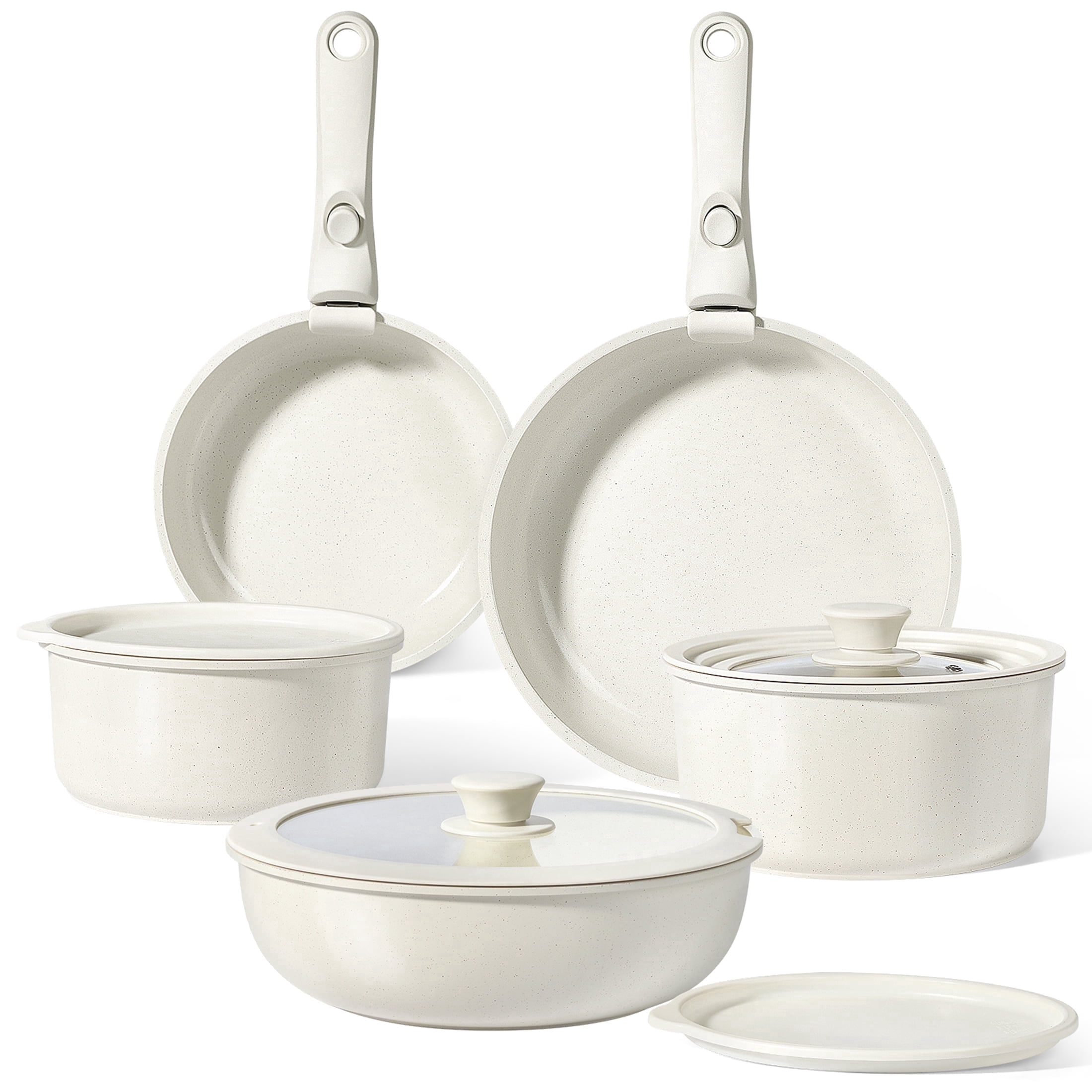GIPP 11 Pcs Ceramic Nonstick Cookware Sets,Pots and Pans Set Non Stick with Removable Handle, Oven Dishwashers Safe,Kitchen Cooking Set