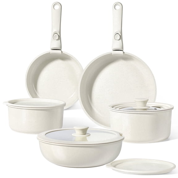 GIPP 11 Pcs Ceramic Nonstick Cookware Sets,Pots and Pans Set Non Stick with Removable Handle, Oven Dishwashers Safe,Kitchen Cooking Set