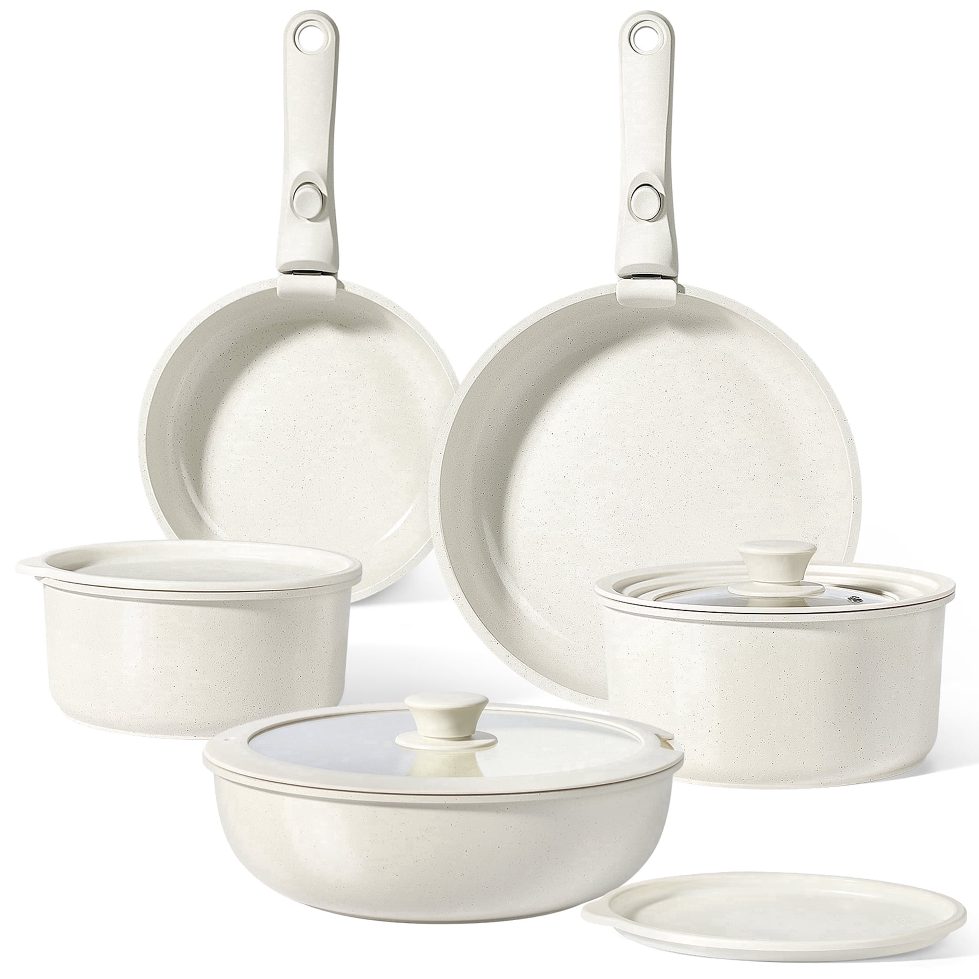 GIPP 11 Pcs Ceramic Nonstick Cookware Sets,Pots and Pans Set Non Stick with Removable Handle, Oven Dishwashers Safe,Kitchen Cooking Set
