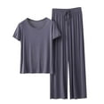 thumbnail image 3 of Sentmoon 2 Pcs Ensembles de Pyjama pour Femmes Col Ras du Cou Chemise de Nuit Manches Courtes Ample Couleur Unie Robe de Nuit pour Femmes Douce Confortable Tendance pour Matin de Noël Gris TTG, 3 of 4