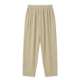 thumbnail image 4 of ZLBDYG Girls Pants Linen Summer Casual Capri Pant Drawstring Elastic High Waist Loung𝐞 Wide Leg Cropped Gauze Trouser with Pockets, 4 of 8