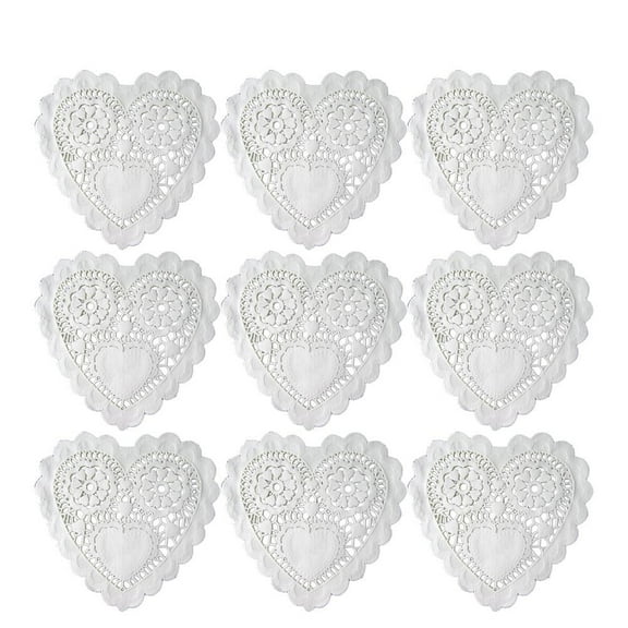 Worgeous 100 Pcs 5.5 Inch Hollow Love Heart Placemats Oil Proof Floral Paper Doilies Cake Baking Paper Mats Wedding Tableware Decoration