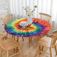 thumbnail image 3 of Colorful Tie Dye Pattern Round Fitted Tablecloth with Elastic Edge,Dining Table Cover Waterproof,Outdoor Round Tablecloth for Camping,Dining,Indoor and Outdoor, 3 of 7