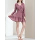 thumbnail image 5 of Vestido de gasa con volantes y lazo en la cintura de puntos suizos para mujer M color rosa polvo, 5 of 7