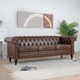 thumbnail image 2 of 82.5 Inch 3 Seater Sofa, Square Arm Couch with Tufted Back and Wood Legs, PU Upholstered Sofa with Removable Cushion and Nailhead Trim for Small Spaces, Living Room, Bedroom, Dark Brown, 2 of 7