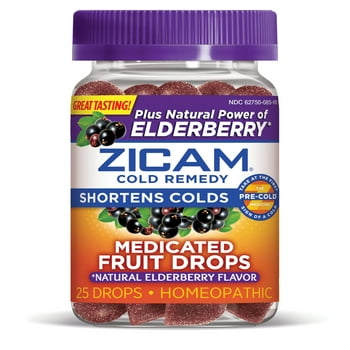 Zicam Zinc Cold Remedy Medicated Fruit Drops Plus Elderberry 25ct