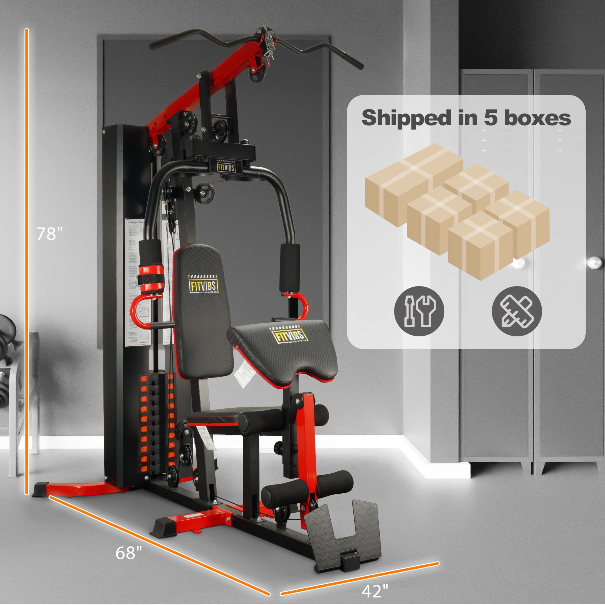 FlexWave LX750 Multifunctional Full Home Gym System Workout Station with 122.5 Lbs Weight Stack, One Station, Comes with Installation Instruction Video, Ships in 5 Boxes