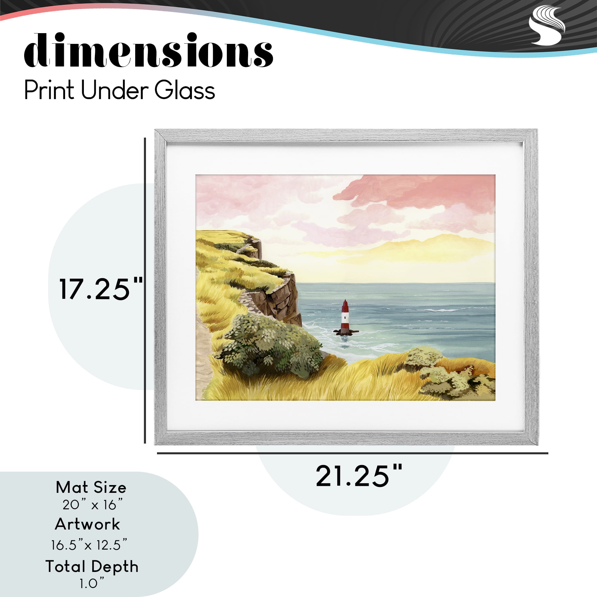 Beachy Head Lone Lighthouse Gray Framed Print Under Glass, design by Courtney Haley