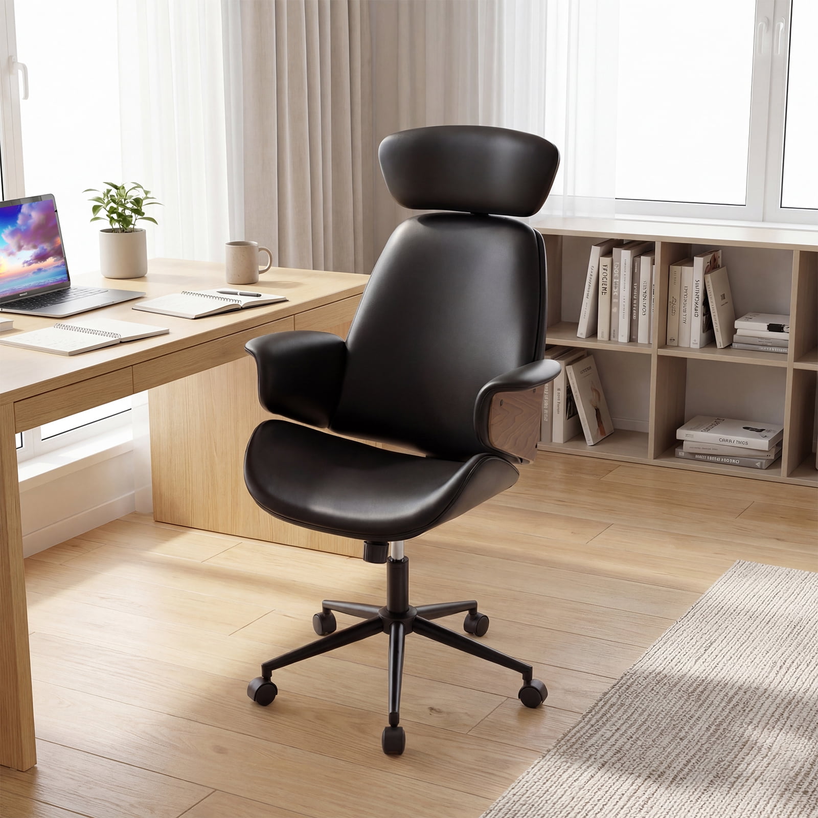 Costway Ergonomic Office Chair with Headrest, Adjustable Height, Faux Leather & Metal Base