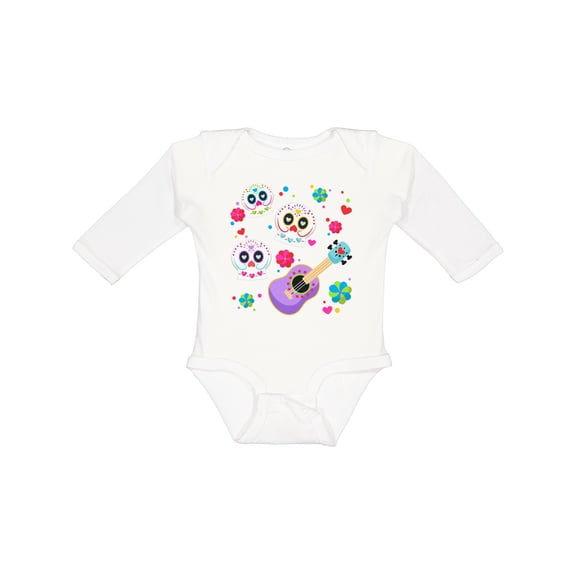 Inktastic Day of the Dead Owl Sugar Skulls and Guitar Boys or Girls Long Sleeve Baby Bodysuit