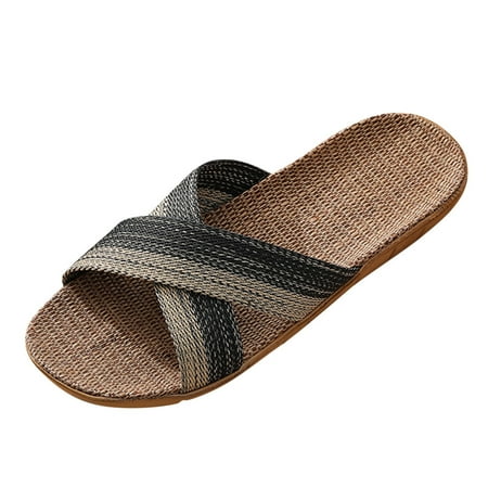 

Hueook Slippers for Men Fashion Casual Slip On Cane Slides Indoor Home Slippers Beach Shoes Men Shoes